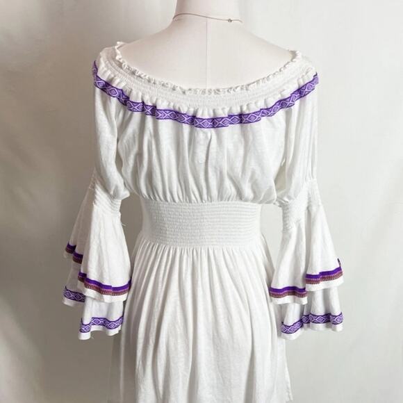 Revolve pitusa white purple embroidery ruffle sleeve cover up dress fits sz 0-6 - Picture 2 of 12